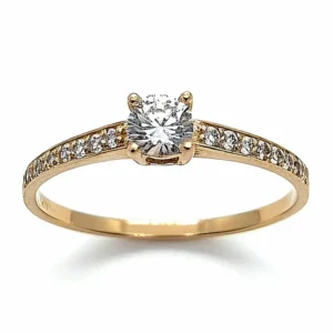 Anillo de compromiso pavé fino con circón de 4 mm en oro amarillo 18 kilates - Joyería Carolina