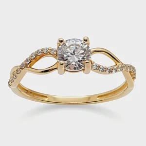Anillo de compromiso pavé infinito con circón de 5,5 mm en oro amarillo 18 kilates - Joyería Carolina