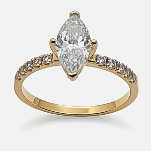 Anillo de compromiso pavé con circón corte marquesa 10x5 mm en oro amarillo 18 kilates - Joyería Carolina