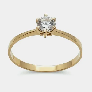 Anillo de compromiso solitario con circón de 3 mm en oro amarillo 18 kilates - Joyería Carolina