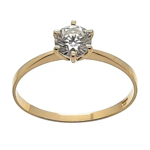 Anillo de compromiso solitario con circón de 4 mm en oro amarillo 18 kilates - Joyería Carolina