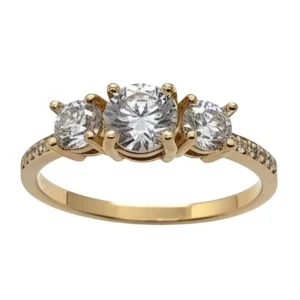 Anillo de compromiso tresillo pavé con circones en oro amarillo 18 kilates - Joyería Carolina